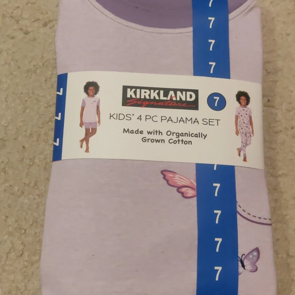 NEW!Girls Kirkland Signature Kids’ 4-Piece Organic Cotton Pajama Y2K Cottage
